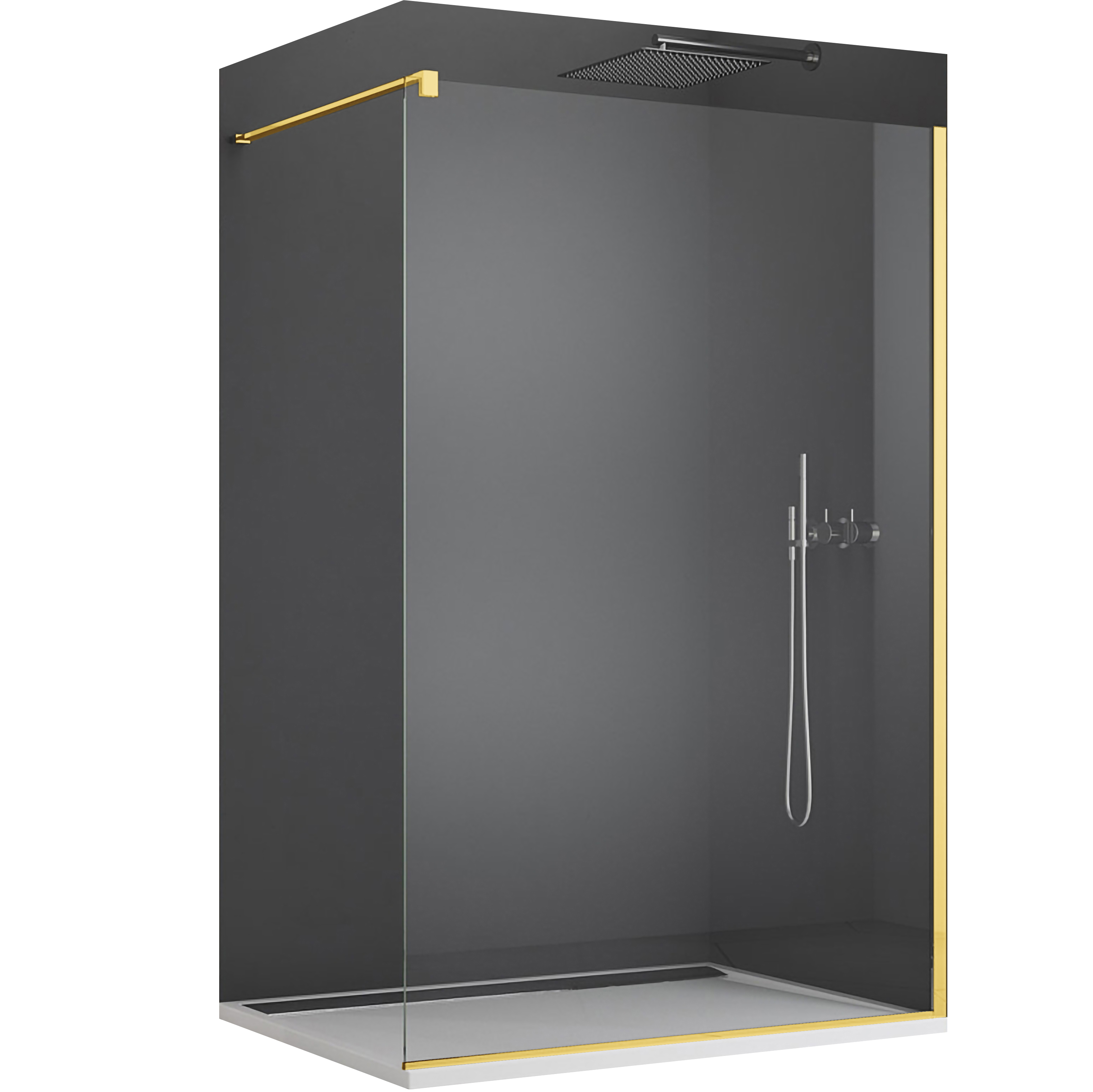 Paravan dus walk-in, Resing, sticla clara securizata, 8 mm, profil aluminiu, auriu, 90 x 200 cm
