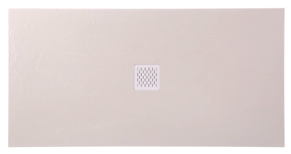 Cadita de dus din piatra sintetica cu sifon slim si grila de inox, Resing, 105 x 70 cm, grosime 3 cm, Crem