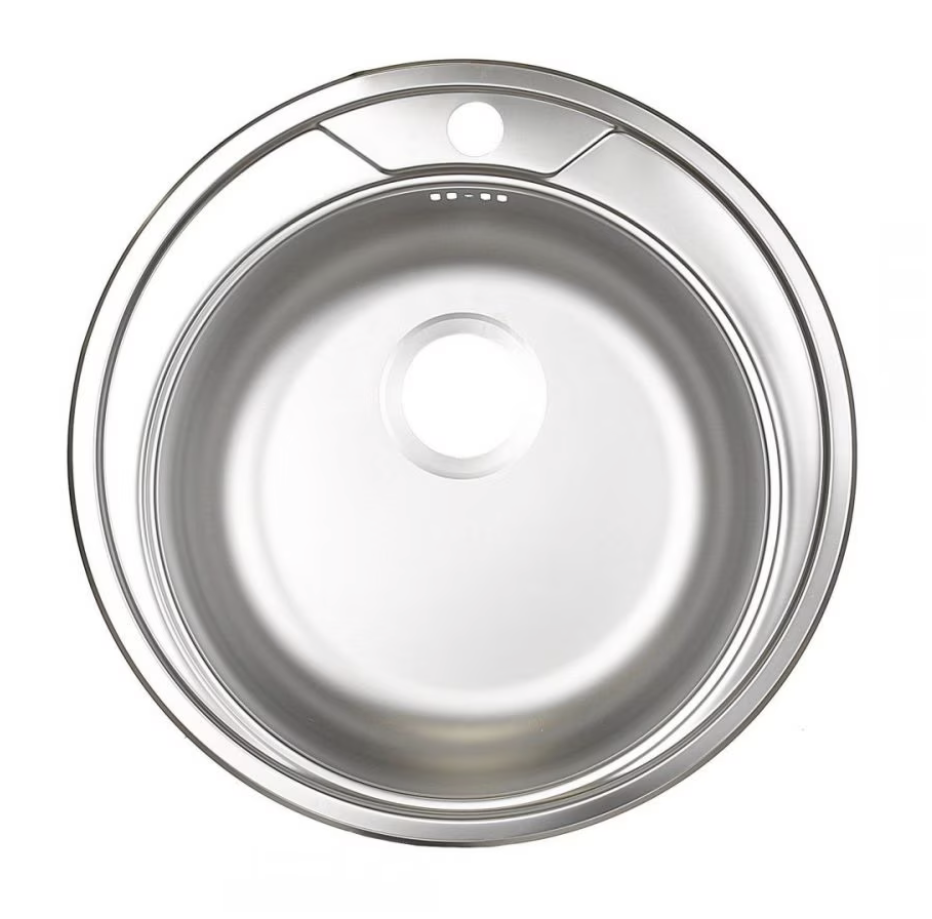 Chiuveta inox 304 Resing cu sifon, grosime tabla 0.6 mm, diametru 50 cm, cuva rotunda, adancime 16 cm, incastrabila, satin