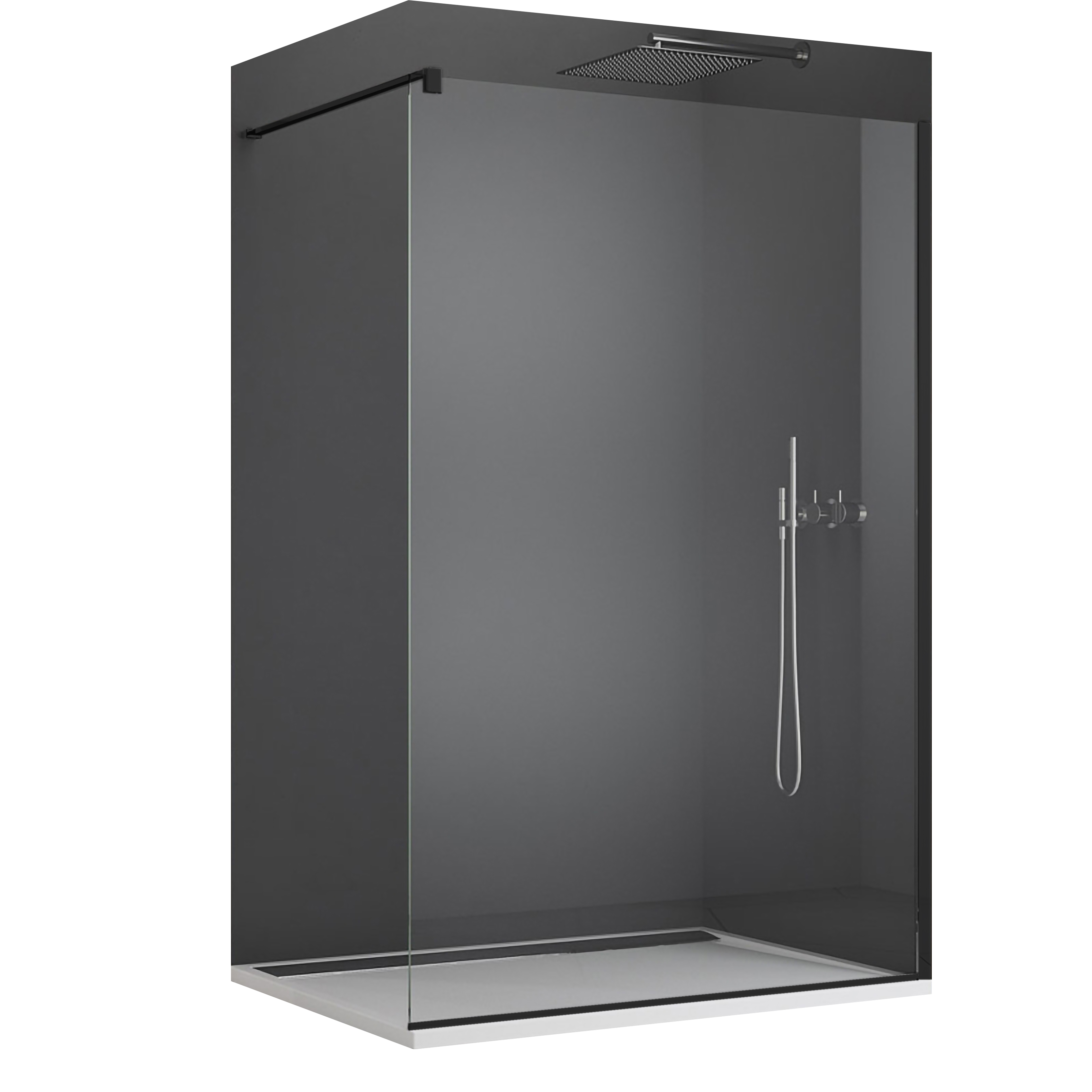 Paravan dus walk-in, Resing, sticla clara securizata, 8 mm, profil aluminiu, negru, 110 x 200 cm