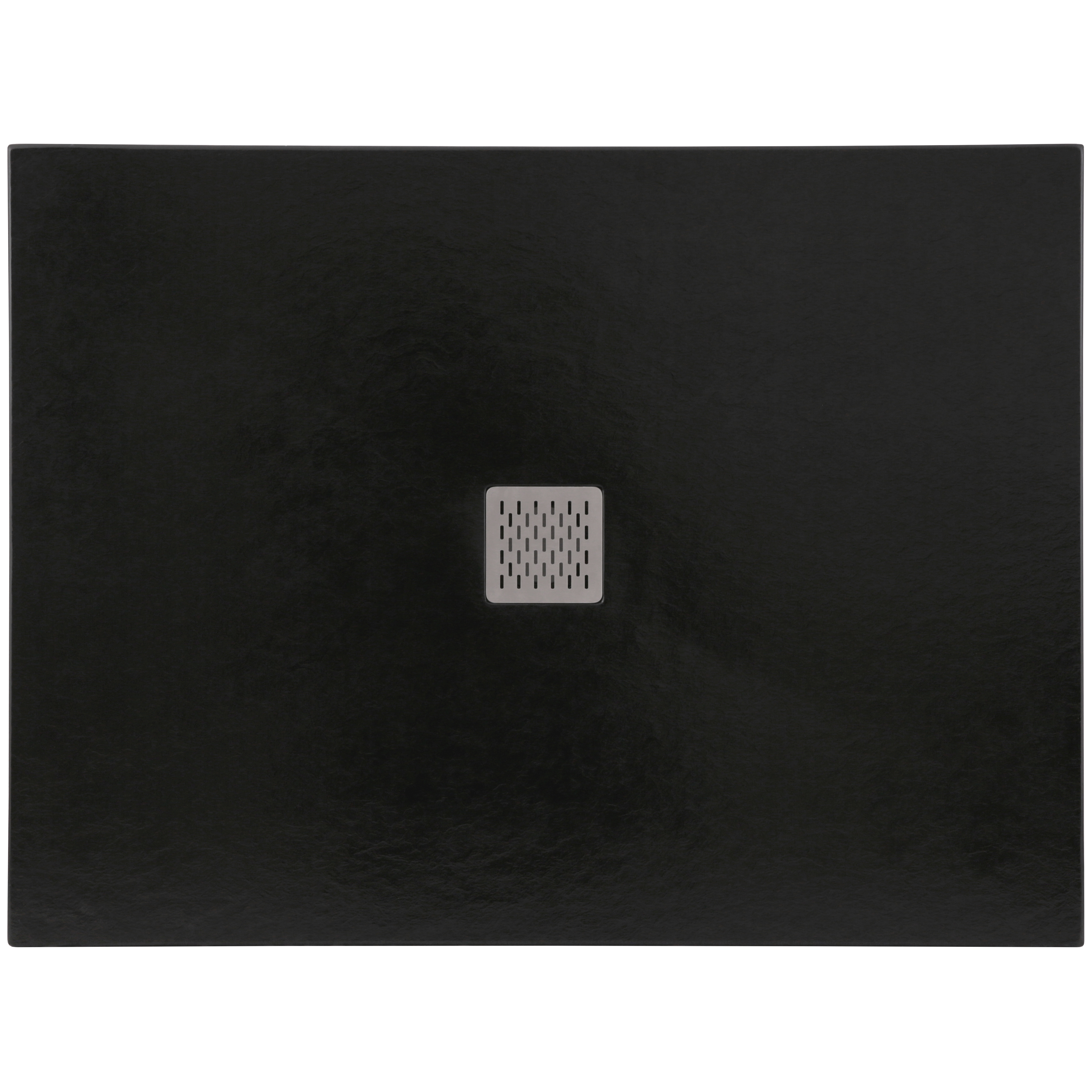 Cadita de dus din piatra sintetica cu sifon slim si grila de inox, Resing, 105 x 70 cm, grosime 3 cm, Negru