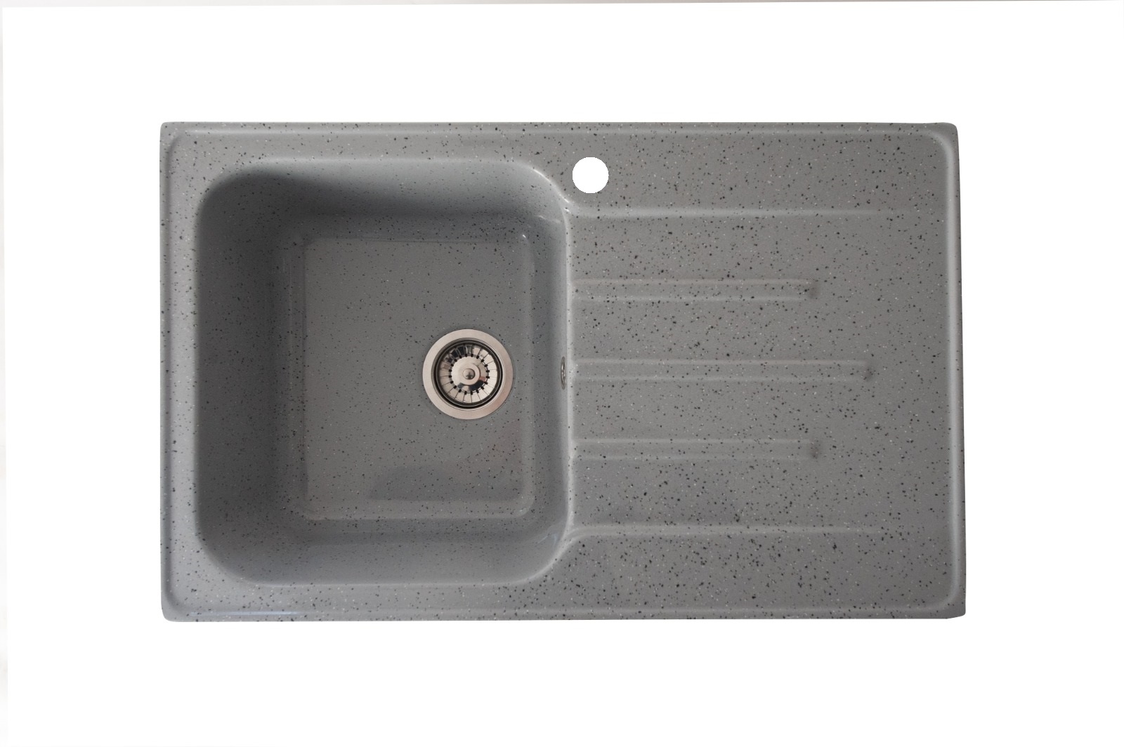 Chiuveta compozit Resing, 80 x 50 cm, cuva stanga, adancime 20 cm, incastrabila, gri granitat