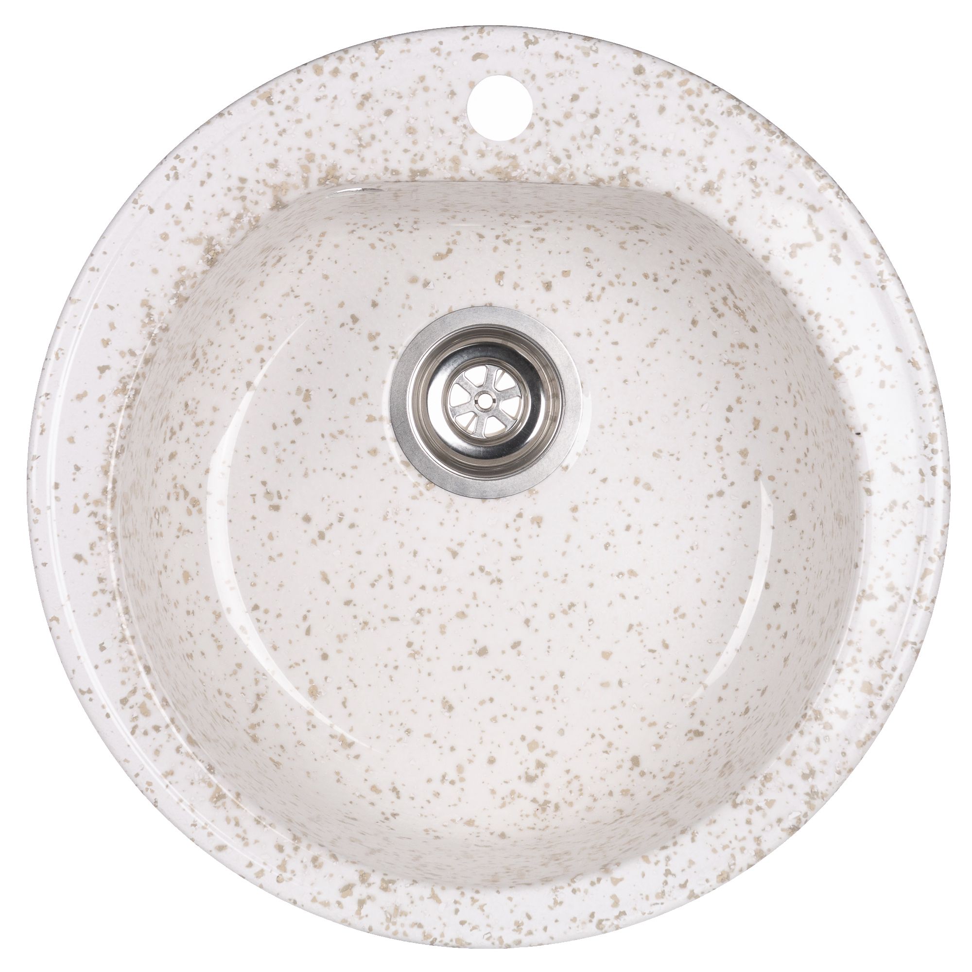 Chiuveta compozit Resing, diametru 50 cm, adancime 20 cm, incastrabila, alb marmorat
